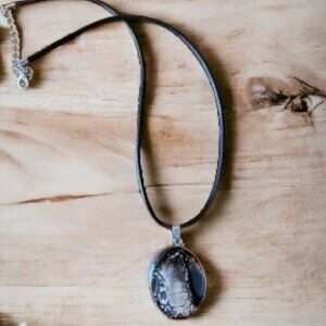 Dark and Light Brown Pendant on Black Cord Necklace  NEW